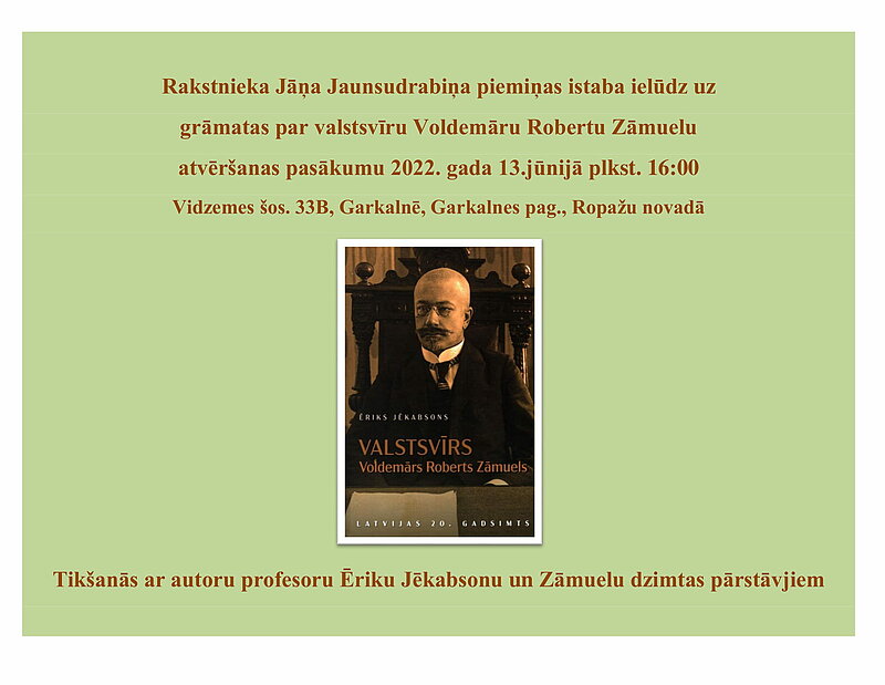 Ielūgums uz grāmatas par valstsvīru Voldemāru Robertu Zāmuelu atvēršanas svētkiem